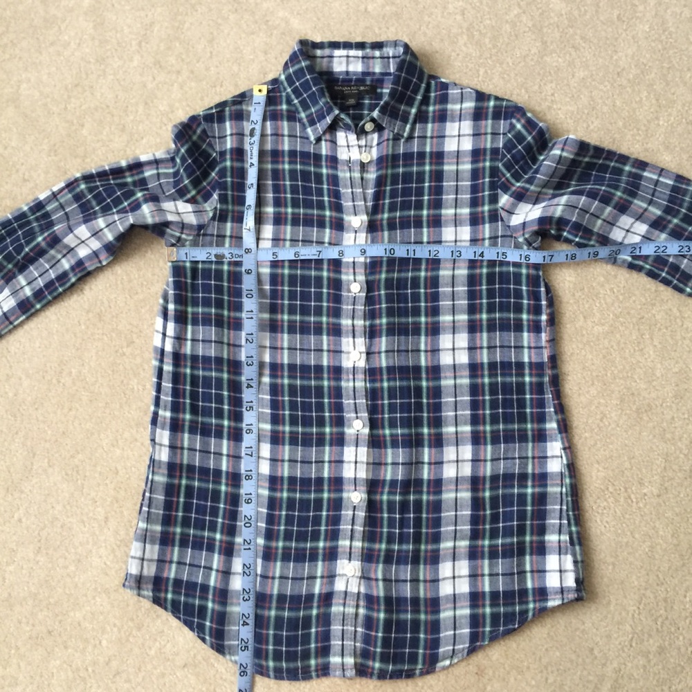 SOLD BANANA REPUBLIC Soft Wash Blue Plaid Shirt XS - Picture 7 of 8